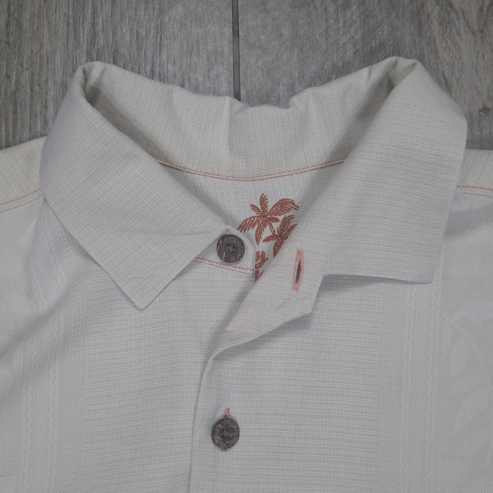Tommy Bahama Men’s Silk Blend  Shirt Short Sleeve Button Front Beige Floral XL